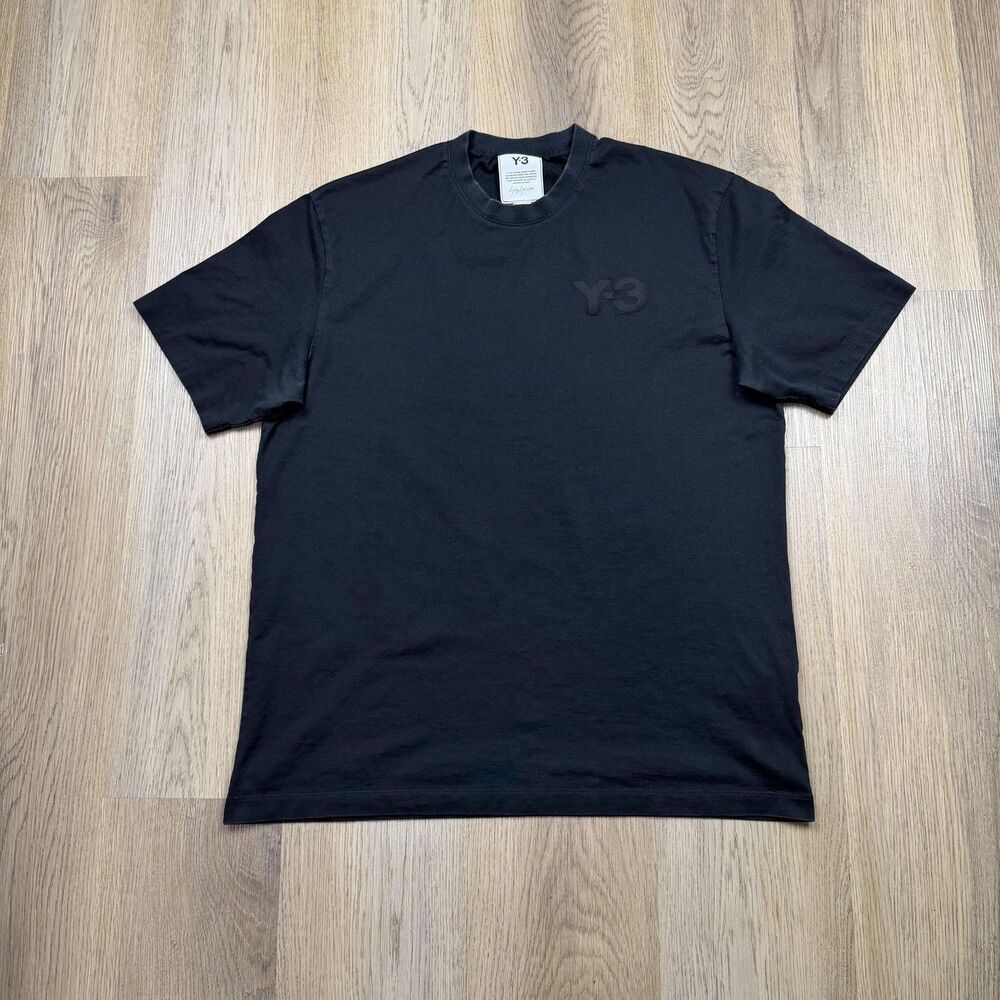 Y-3 Shirt Mens Medium Black Logo Crewneck Cotton Tee Adidas Yohji Yamamoto